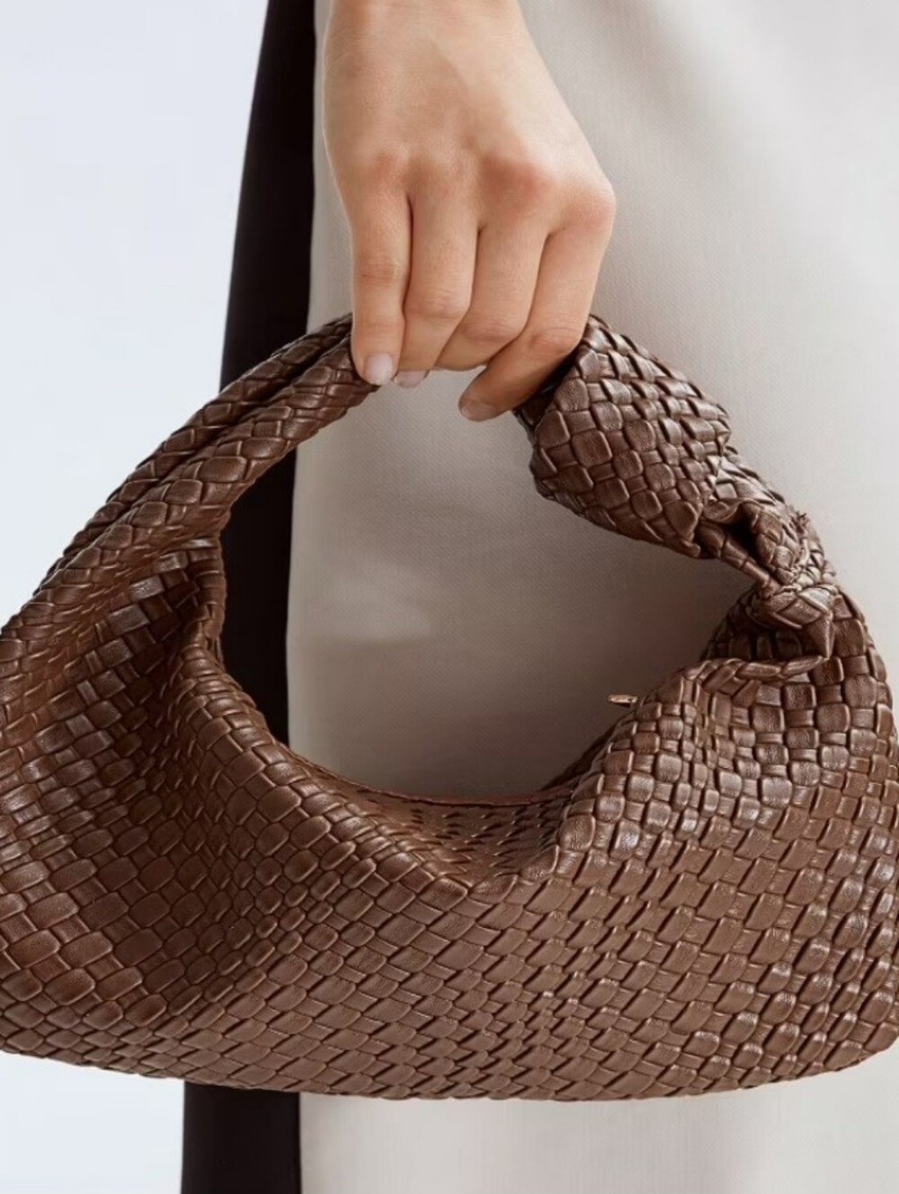 MOTF Premium Vegan Leather Textured Bagette HandBag - Brown Purse - Bow Detail